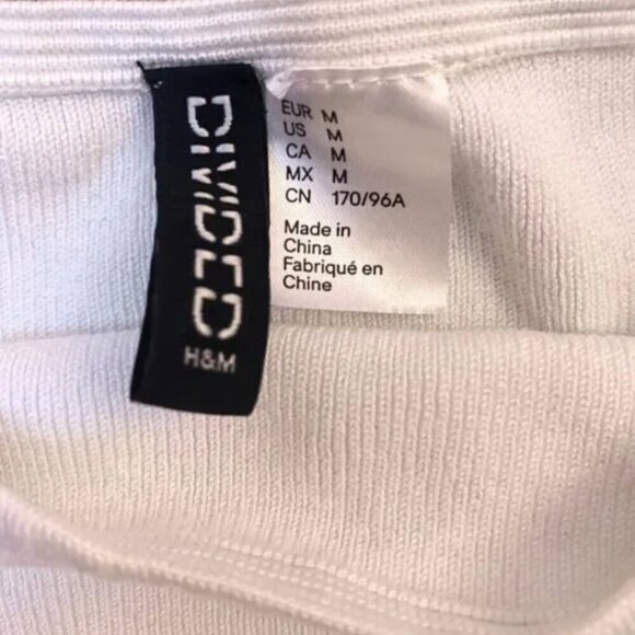 H&M Divided White Ribbed Puff Sleeve Crop Top | Size M - Picture 6 of 6